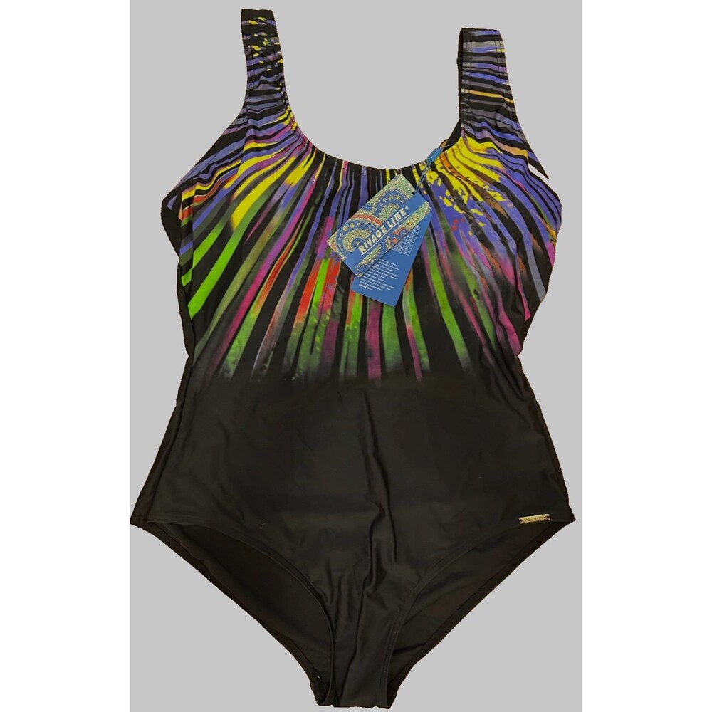 Womens L/ XL Black Print Elegant Swimsuit One Piece Tummy Control Padded Comfy